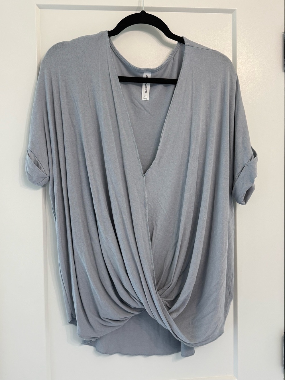 Zenana Outfitters Light Gray Draped Twist-Front V-Neck Top